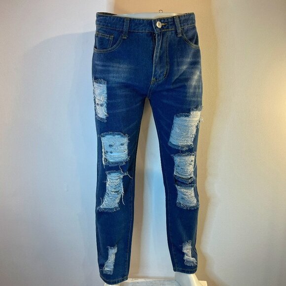 Romwe Men's Ripped Denim Jeans - Size 34 - NWT - Picture 1 of 4